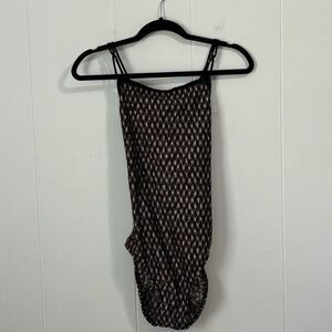 Vintage Jantzen Printed Pink Black One Piece Swimsuit Size 12